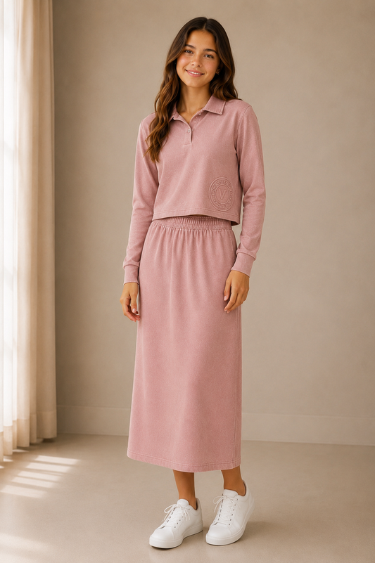 Lavender Volleyball Cropped Polo and Midi skirt set